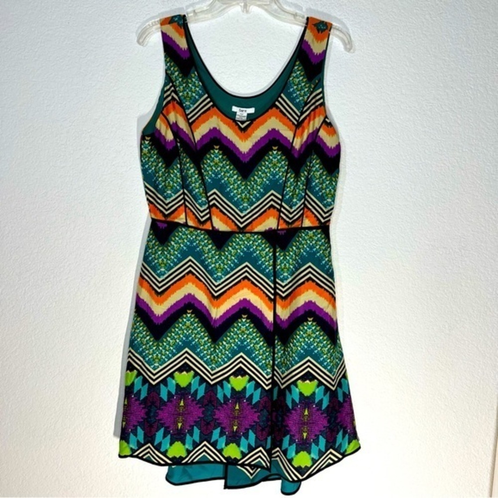 Bar III Multi Color Print Sleeveless Dress Asymmetrical Front Hem Wrap Skirt  L
